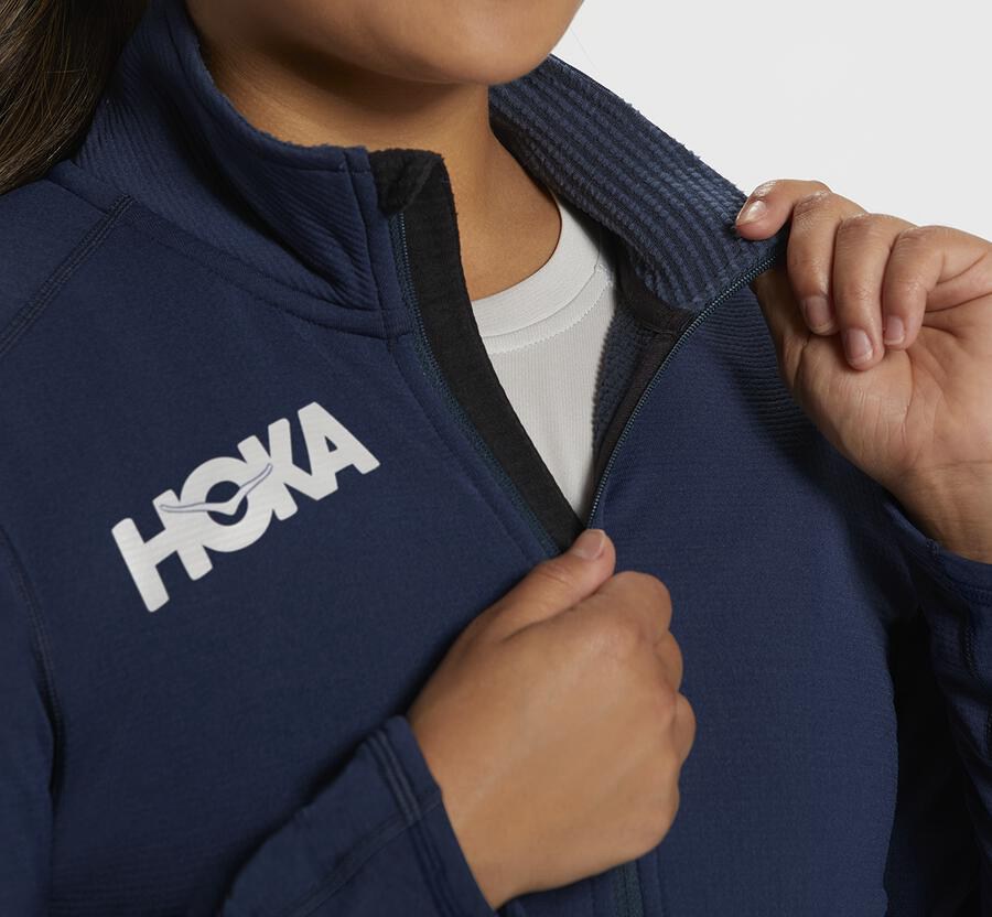 Hoka One One 1/2 Dragkedja Midlayer Top Dam - Marinblå - AYZUO-1482